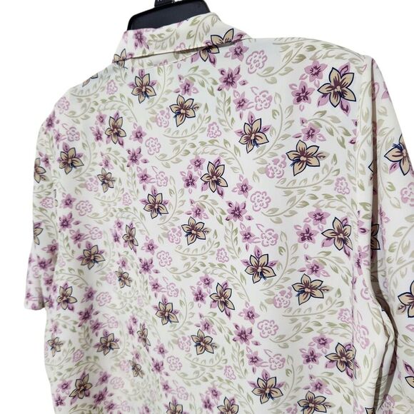 Classic Collection Shirt For Women 1X White Floral Hidden Buttons Lightweight - Picture 4 of 12